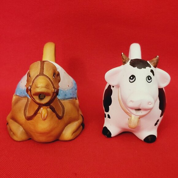 Vintage  Miniature Creamer Clay Pottery Cow Camel Set of 2 - Picture 3 of 11
